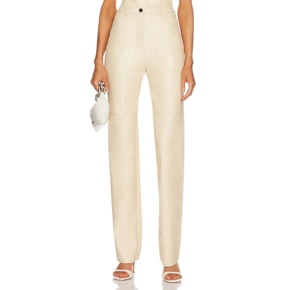 Cult Naked Killa Vegan Leather Trouser Pants High Rise Straight Leg Beige Sz XL